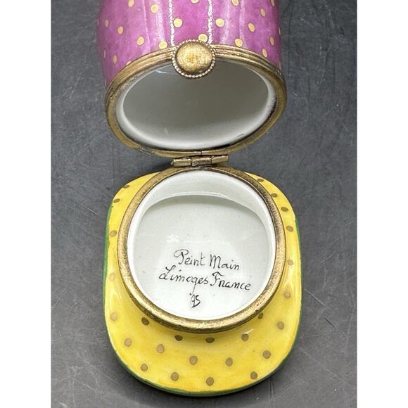 Limoges Peint Main Jester Top Hat Porcelain Trinket Box Hand Painted 2 Inch RARE - Picture 6 of 10